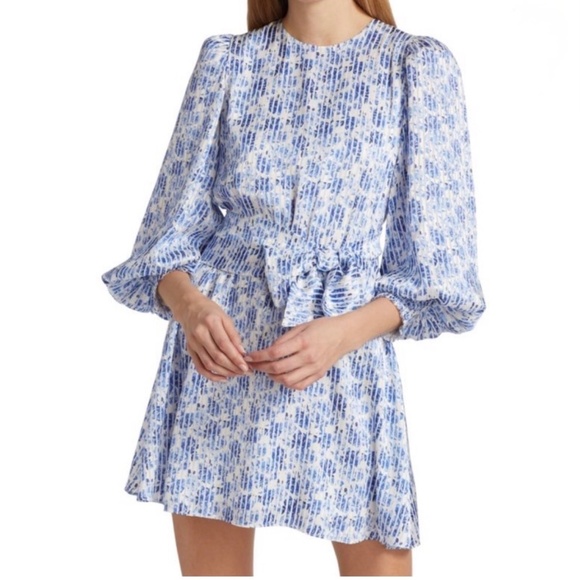 Alice + Olivia Dresses & Skirts - Alice + Olivia Molli Belted Floral Mini Dress Size 12 Blue Long Sleeve Feminine